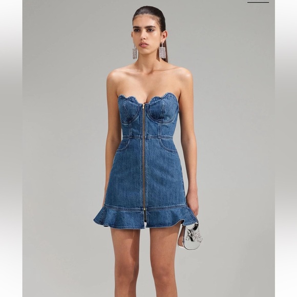 New wit tags - Self- Portrait Scalloped Denim Dress size 8 - Picture 6 of 16